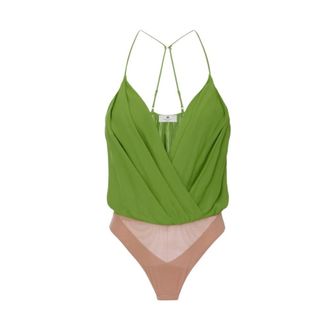 Elisabetta Franchi Body, female, Green, Size: M Viscose Georgette Bodysuit