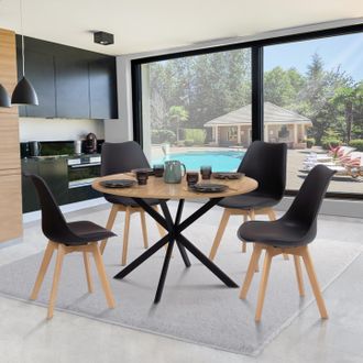IDMarket Idmarket - Alix Mesa De Comedor Redonda Para 4-6 Personas Con Patas De Madera Y Ara&ntilde;a Negra 120 Cm