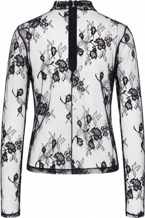 Patrizia Pepe Womens Tulle Top With Contrasting Lace Black Polyester Tops