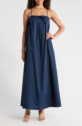 Sugarlips Melly Pleated Bow Maxi Dress in Navy at Nordstrom, Size X-Large