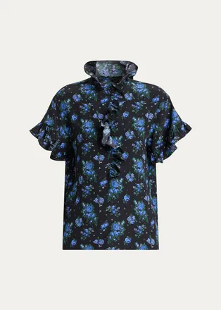 Chlo&eacute; Floral Ruffled Silk Top