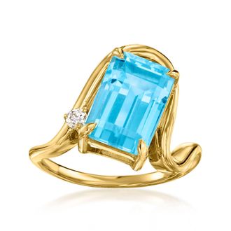 Ross-Simons Swiss Blue Topaz Ring With Lab-Grown Diamonds in 18kt Gold Over Sterling