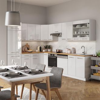 Vicco Cocina Esquinera Fame-line, Blanco Alto Brillo/blanco, 227 X 287 Cm, Et Antracita
