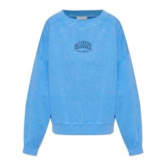 Ganni Sweatshirts, female, Blue, Size: XS Logo-printed Sweatshirt