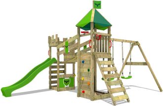 Fatmoose Parque Infantil De Madera Riverrun Con Columpio Y Tobog&aacute;n Casa De Juegos De Jard&iacute;n Con Arenero Y Escalera Para Ni&ntilde;os - Verde Manzana - Fatmoose