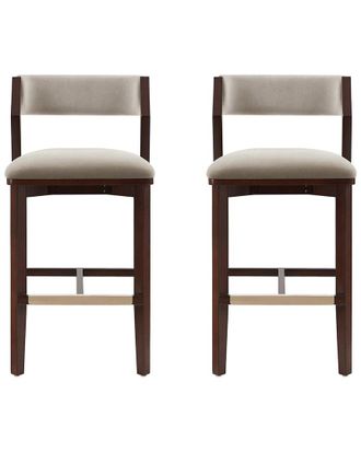 Manhattan Comfort Set Of 2 Patricia Velvet Barstools With Beech Wood Legs