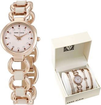 Anne Klein II Quartz Crystal Rose Dial Ladies Watch and Bracelet Set 1952RGST