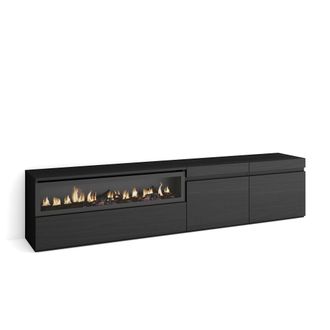 Skraut Home Skraut Home - Mueble Tv, Televisi&oacute;n, Muebles De Sal&oacute;n, Almacenaje, 200x45x35cm, Para Tv Hasta 80, Chimenea El&eacute;ctrica, Estilo Moderno, Negro