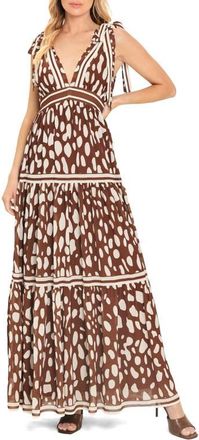 Flying Tomato Print Tie Strap Sleeveless Maxi Dress in Brown at Nordstrom, Size Medium