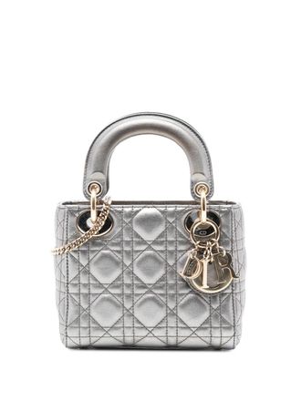 Dior 2018 Mini Metallic Lambskin Cannage Lady Dior satchel - Silver