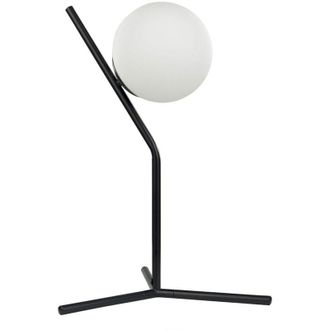 Beliani Lampada da tavolo moderna a stelo in vetro con paralume rotondo Asta in metallo da 45 cm Paralume in vetro bianco e nero Wapiti