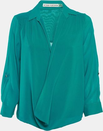 Alice & Olivia Alice + Olivia Teal Blue Silk Draped Blouse