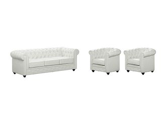 Vente-Unique Sof&aacute; 3 plazas y 2 sillones CHESTERFIELD - Piel sint&eacute;tica - Blanco