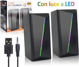 Trade Shop Trade Shop - Casse Altoparlanti Gaming Stereo Usb 2.0 Luce Rgb Pc Dvd Tv Mp3 Tablet 6w A5006