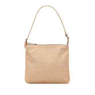 Fendi Pre-owned Womens Baguette Logo Shoulder Bag - Tan Textile - One Size