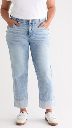 Wit & Wisdom Round-Up High Waist Cuffed Boyfriend Jeans in Light Blue Artisanal at Nordstrom, Size 16W