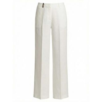 PESERICO Peserico, Wide Trousers, female, White, Size: 2XL Linen Gabardine Palazzo Trousers