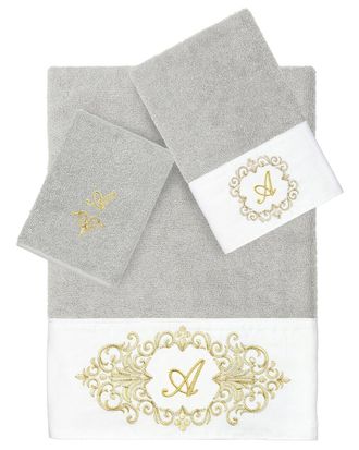 Linum Home Textiles 3Pc 100% Turkish Cotton Monogram Embellished Towel Set