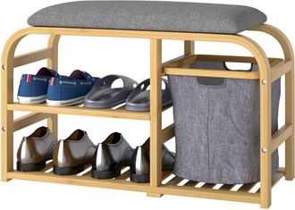 HOMCOM Homcom - Panca Scarpiera a Doghe Imbottita con Cesto Estraibile 70x30x45cm Legno