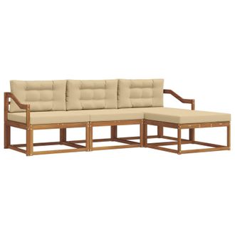vidaXL Conjunto De Sof&aacute;s De Exterior Con Coj&iacute;n 4 Pcs Natural Y Beige Vidaxl