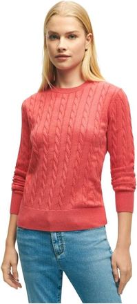 Brooks Brothers Supima Katoen Kabeltrui - Dames - Ronde hals truien - Rood - L - Katoen - Truien & Vesten