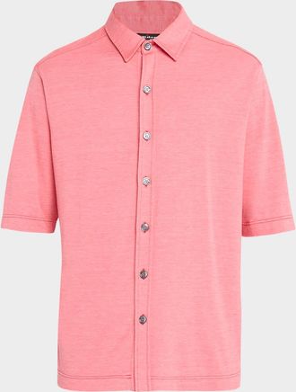 Kiton Mens Silk and Cotton Button-Front Overshirt