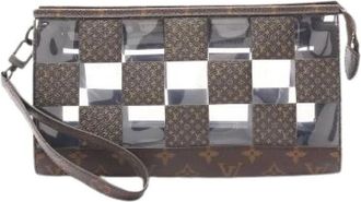 Louis Vuitton Pre-owned Clutches, male, Brown, Size: ONE SIZE Pre-owned Stand Pouch PVC Coated Canvas Clutch Bag