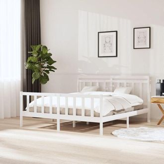 vidaXL Bed Frame without Mattress White Super King Solid Wood vidaXL
