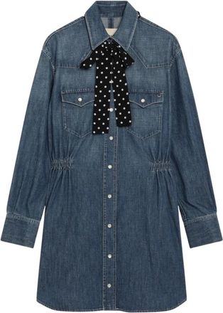 Valentino Garavani Denim Jurk Met Polka Dot Sjaal - Dames - Shirt Kleedjes - Blauw - 2XS - Denim - Kleedjes