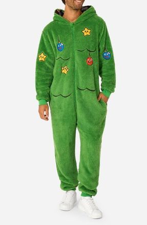 OppoSuits Merry Jinglejoy Hooded Fleece Jumpsuit in Green at Nordstrom, Size X-Small