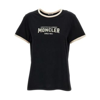 Moncler T-Shirts, female, Black, Size: XS Cotton Jersey Logo T-Shirt