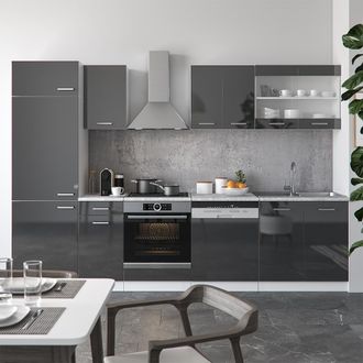 Vicco Mueble De Cocina R-line, Antracita Brillo Intenso/blanco, 300 Cm, Et M&aacute;rmol