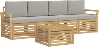 vidaXL Set Di Divani Da Esterno 5 Pz Bianco E Grigio Chiaro Poliestere Vidaxl