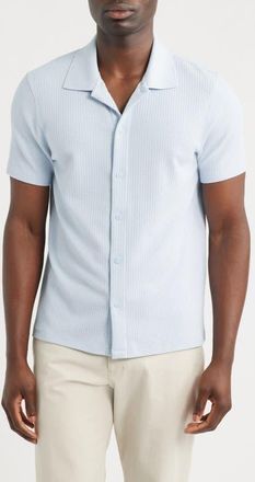 Vince Grid Waffle Knit Button-Up Shirt in Playa Blue at Nordstrom, Size Xx-Large
