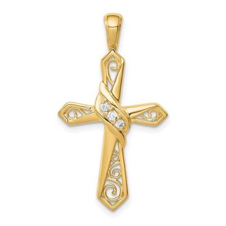 Diamond2Deal 10k Yellow Gold 1/20ct. Diamond Cross Pendant