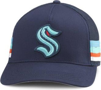 American Needle Mens American Needle Deep Sea Blue Seattle Kraken HotFoot Stripes Trucker Adjustable Hat in Navy at Nordstrom