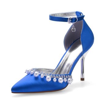 Miyoopark Wedding Shoes for Bride Ankle Strap Evening Pumps for Women M525 Royal Blue UK 5.5