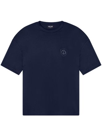 Giorgio Armani Navy Blue Boxy-Fit Embroidered Logo T-Shirt