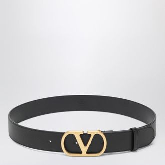 Valentino Garavani V Logo Black/Gold Leather Belt