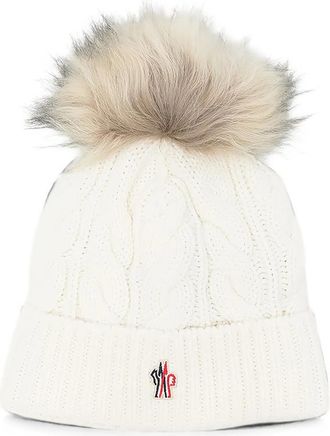 Moncler White Grenoble Knitted Beanie Cap