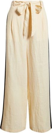 Mango Side Stripe Linen Drawstring Pants in Ecru at Nordstrom, Size 10