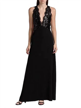 Ramy Brook Chantal Plunging Metallic Lace Gown In Black