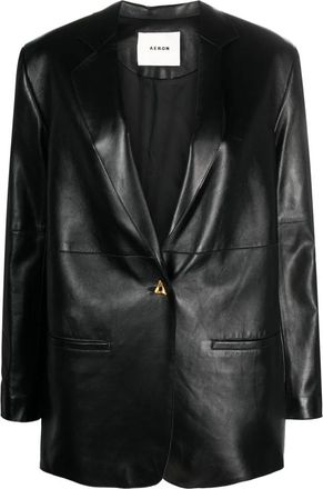 &Aacute;eron Zwarte Leren Casual Blazer - Dames - Blazers - Zwart - M - Leer - Jassen