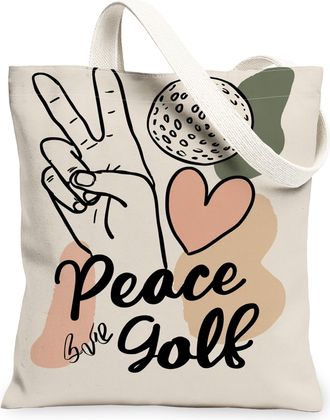 Generic Peace Golf Canvas Tote Bags, Hand Gesture Design Reusable Grocery Bags, Spring Modern Lightweight Washable Shoulder Strap C, Beige, 13x15 Inch