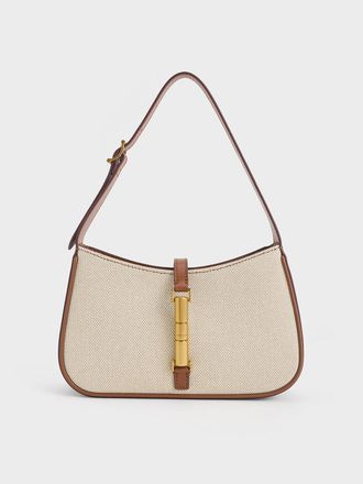Charles & Keith Cesia Canvas Metallic Accent Shoulder Bag
