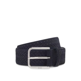 BOSS Logo-buckle belt in woven suede