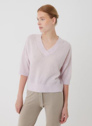 Majestic Filatures Cashmere Silk Pointelle 3/4 Sleeve V-Neck Top in Glycine at Nordstrom, Size 2