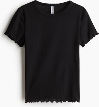 H&M T-Shirt mit Overlockdetails - Schwarz