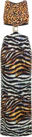 Just Cavalli Lange jurk met dierenprint en veelkleurig patroon - Dames - Maxi kleedjes - Veelkleurig - S - Kleedjes