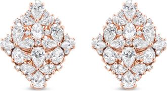 House of Brilliance 18K Rose Gold 8 1/3 Cttw Pear and Round Diamond Floral Cluster Omega Earrings